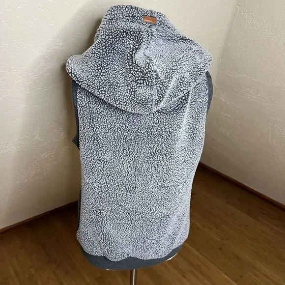 Wanakome Sherpa Vest Womens Medium Heather Gray Wool Asymmetrical Zip Hooded - Picture 9 of 10